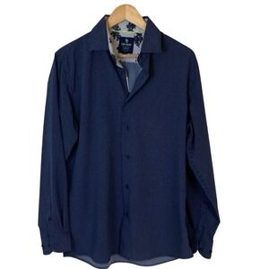 Tom‎ Baine Men's Blue Button-Up Shirt Size Large Slim Fit Polka Dot Performance